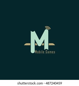 Green mobile games vector logo design with dark green background