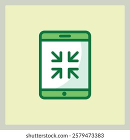 Green Mobile Phone Icon with Minimize Arrows for Apps and User Interface Design