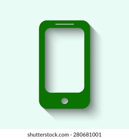 Green Mobile phone icon with shadow