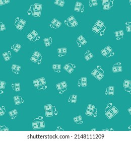 Green Mobile recording icon isolated seamless pattern on green background. Mobile phone with microphone. Voice recorder app smartphone interface.  Vector