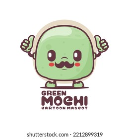 green mochi cartoon mascot. food vector illustration. isolated on a white background
