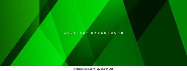 Green modern abstract wide banner with geometric shapes. Dark green abstract background. Vector illustration