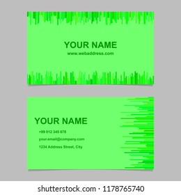 Green modern business card template design set - vector corporation graphic with horizontal and vertical stripes