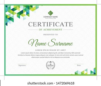 Green modern certificate for corporate companies and all types business and other sectors