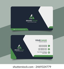 Green modern creative business card and name card horizontal simple clean template vector design