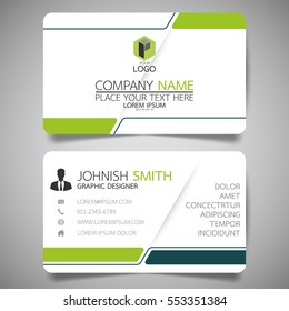 Green modern creative business card and name card,horizontal simple clean template vector design, layout in rectangle size.