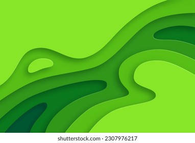 Modelo de imitación de relieve topográfico verde moderno. Gradiente de textura líquida recortada en papel para banner, volante, presentación, portada, folleto, ilustración vectorial de fondo