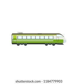 Green modern passenger train locomotive, subway transport vector Illustration on a white background