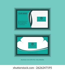 Green. Modern pattern background business card. Monochromic color business card. For any business or company use. Art in illustrator. Fully editable vector eps file.