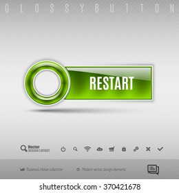 Green modern plastic button with circle on the gray background. Vector design element.