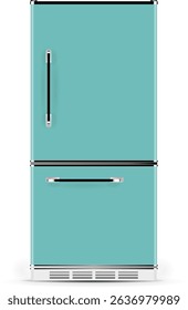 Green modern refrigerator in retro style - isolated on white background. Vector illustration.