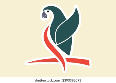 Green Modern and simple parrot bird Sticker design vector illustration. Animal nature icon concept. Abstract emblems parrot sticker design logo.