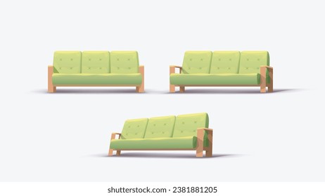 green modern sofa in set on white
