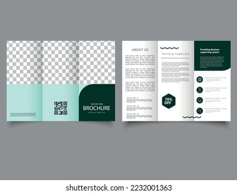 Green modern trifold brochure. Flyer for printing. Presentation graph.