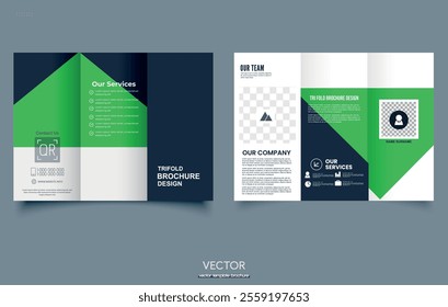 Green modern trifold business brochure template. Print