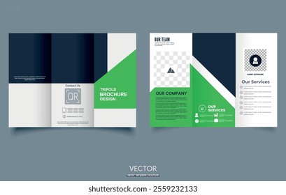 Green modern trifold business brochure template For printing