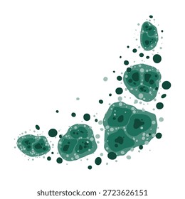 Green mold frame and mildew growth pattern in damp building. Fungal spores vector illustration.