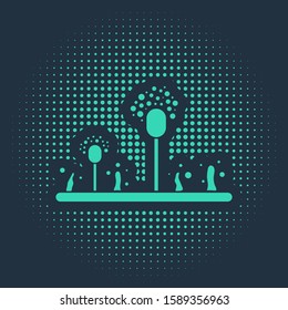 Green Mold icon isolated on blue background. Abstract circle random dots. Vector Illustration