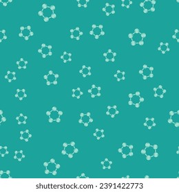 Green Molecule icon isolated seamless pattern on green background. Structure of molecules in chemistry, science teachers innovative educational poster.  Vector
