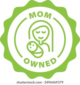 green mom owned business outline icon round rounded circle badge stamp label isolated on transparent background