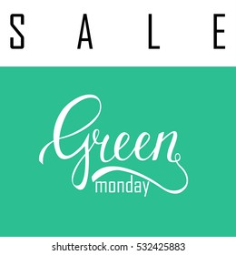 Green Monday Sale Lettering On Mint Background.