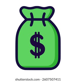 green money bag with dollar flat color vector illustration template design