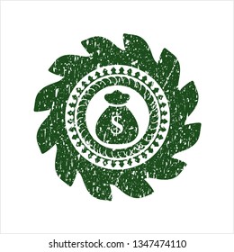 Green money bag icon inside rubber texture