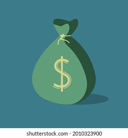 Green money bag icon. Vector illustration