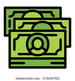 Green money cash icon. Outline green money cash vector icon for web design isolated on white background