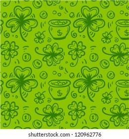 Green money clovers seamless pattern