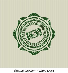 Green money, dollar bill icon inside distressed grunge stamp