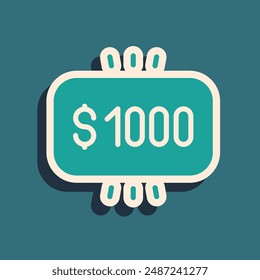 Green Money prize in casino icon isolated on green background. Long shadow style. Vector