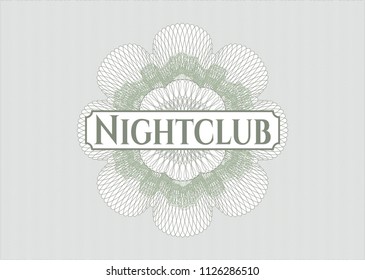 Green money style emblem or rosette with text Nightclub inside