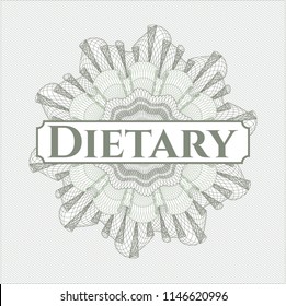 Green money style emblem or rosette with text Dietary inside