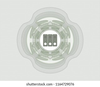 Green money style emblem or rosette with three folders icon inside