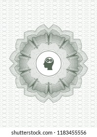 Green money style emblem or rosette with head with gears inside icon inside