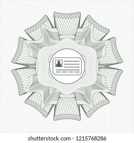 Green money style emblem or rosette with identification card icon inside