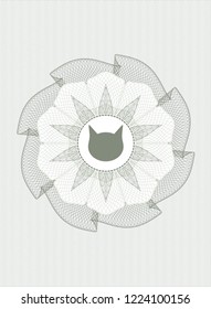 Green money style emblem or rosette with cat face icon inside