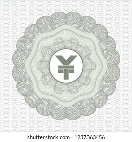 Green money style emblem or rosette with yuan icon inside