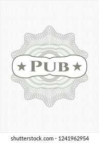 Green money style emblem or rosette with text Pub inside