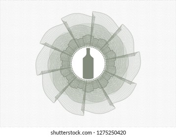Green money style emblem or rosette with bottle icon inside