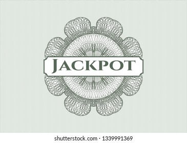 Green money style emblem or rosette with text Jackpot inside