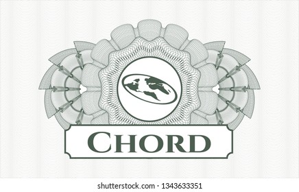 Green money style emblem or rosette with flat earth icon and Chord text inside