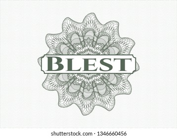 Green money style emblem or rosette with text Blest inside