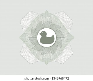Green money style emblem or rosette with rubber duck icon inside