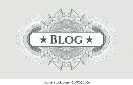 Green money style emblem or rosette with text Blog inside