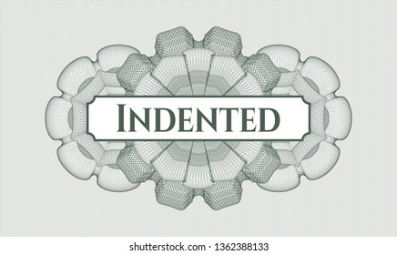 Green money style emblem or rosette with text Indented inside