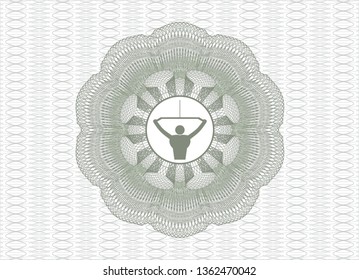 Green money style emblem or rosette with lat pull down, exercise icon inside