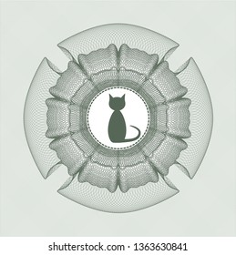 Green money style emblem or rosette with cat icon inside