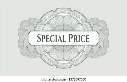 Green money style emblem or rosette with text Special Price inside